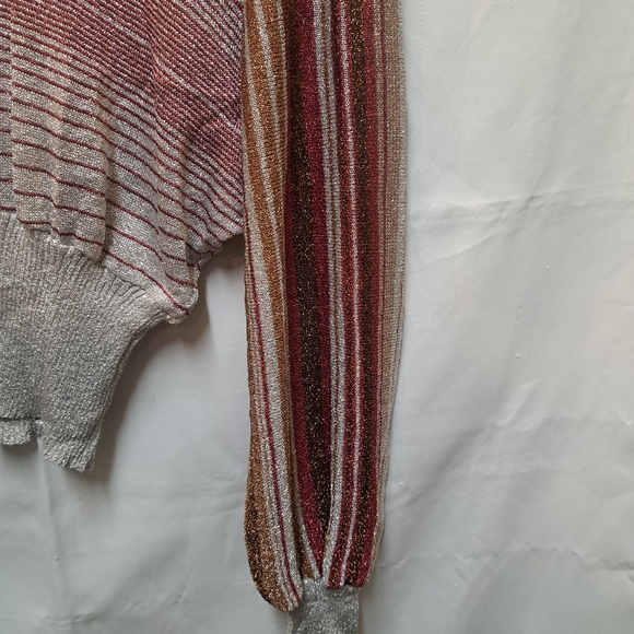 VTG Organically Grown By Arpeja Women's Striped Metallic Dolman Sleeve Top Sz L - Picture 5 of 15